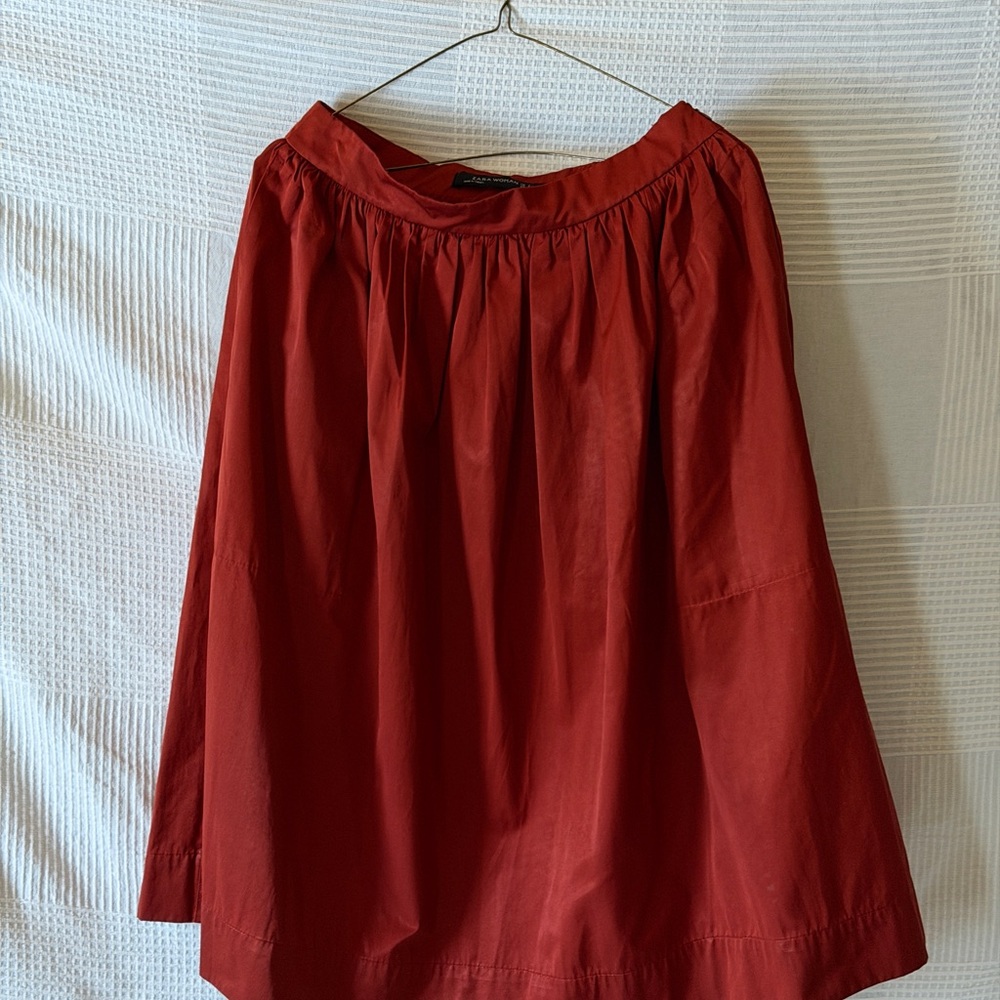 Zara Midi A-Line Skirt in Rust